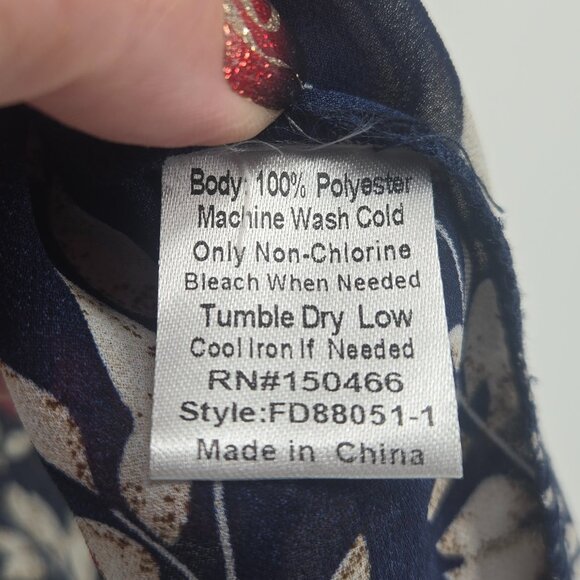 Fun 2 fun Ulrica Tie Neck Floral Blouse - L Blue/Burgundy/Bone - Picture 5 of 5